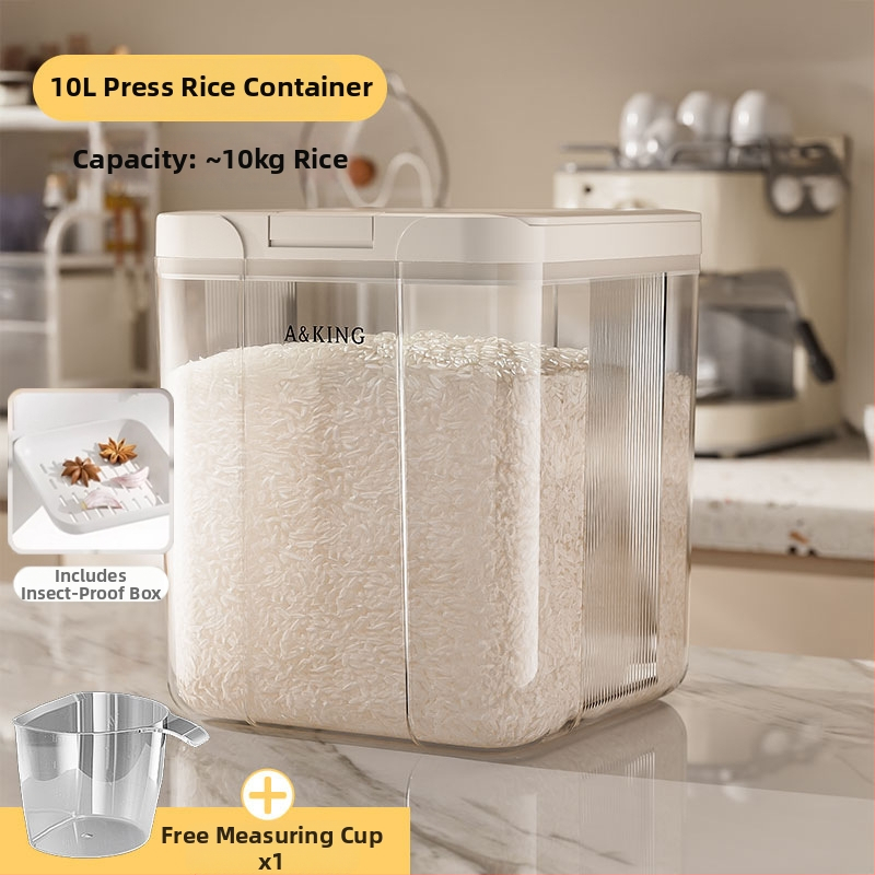 Ryžių laikymo dėžė – uždara, atspari drėgmei ir kenkėjams; ABS+PET; talpa 10 L; prekinis ženklas A&KING