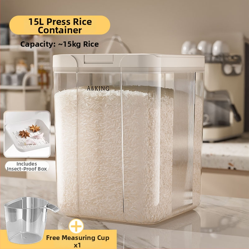 Ryžių laikymo dėžė – uždara, atspari drėgmei ir kenkėjams; ABS+PET; talpa 10 L; prekinis ženklas A&KING