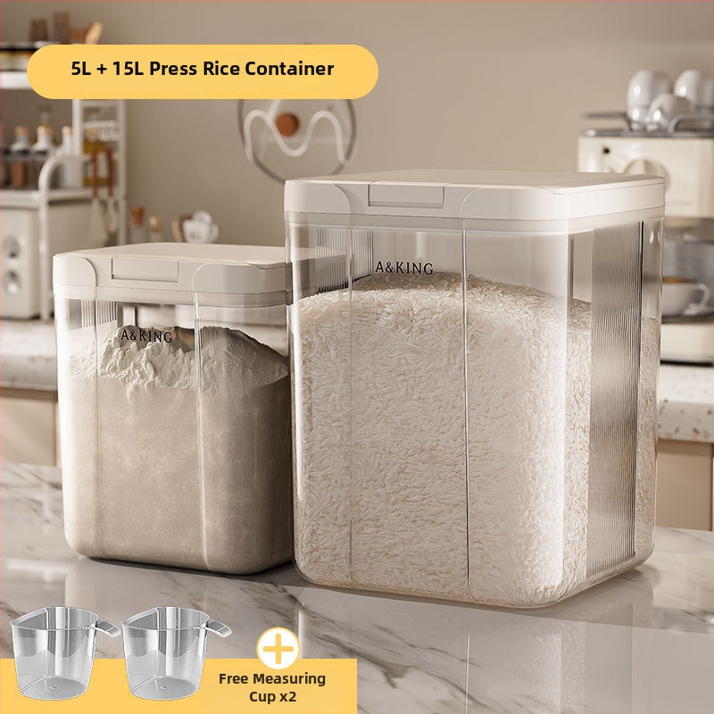 Ryžių laikymo dėžė – uždara, atspari drėgmei ir kenkėjams; ABS+PET; talpa 10 L; prekinis ženklas A&KING