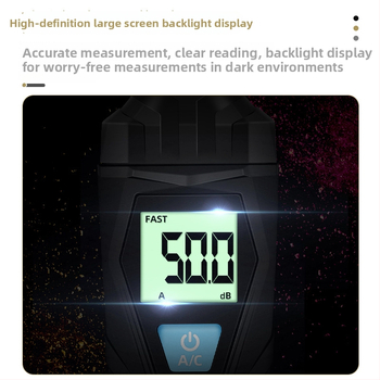 Rankinis skaitmeninis triukšmo matuoklis, diapazonas 30–150 dB, tikslumas ±2.0 dB, raiška 0.1 dB, darbinė temperatūra 0–40°C