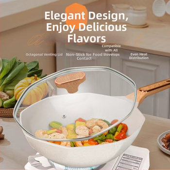 Wok s Maifanovým kameňom, nepřilnavý, kompatibilný s indukčnou platňou, sklenený kryt, model H09