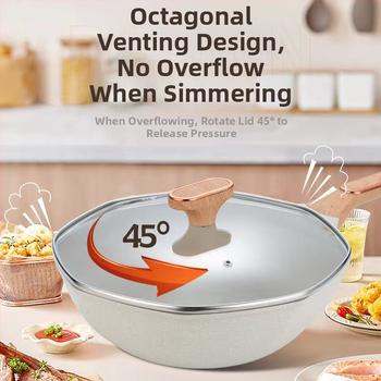 Wok s Maifanovým kameňom, nepřilnavý, kompatibilný s indukčnou platňou, sklenený kryt, model H09