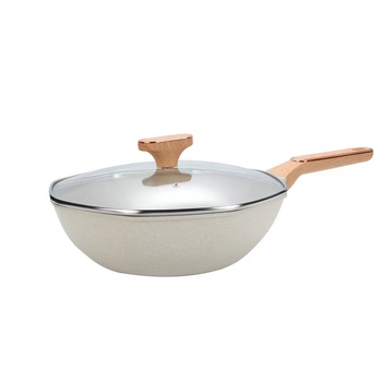 Wok s Maifanovým kameňom, nepřilnavý, kompatibilný s indukčnou platňou, sklenený kryt, model H09