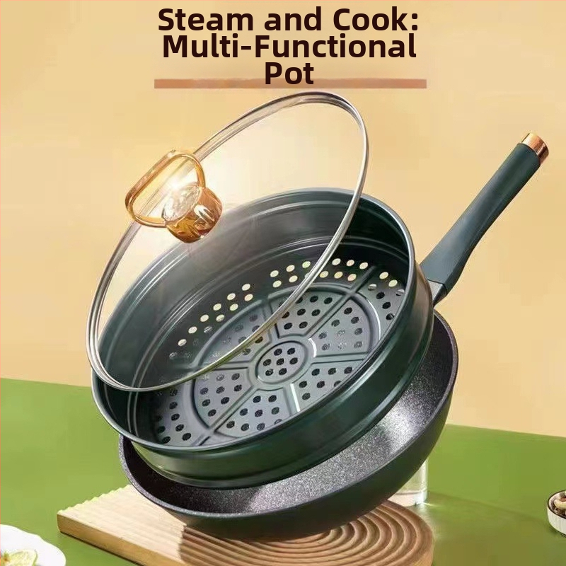 Wok s Maifanovým kameňom, nepřilnavý, kompatibilný s indukčnou platňou, sklenený kryt, model H09