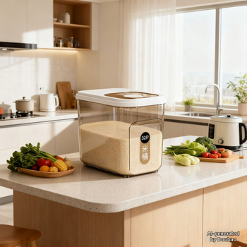 Ryžių laikymo indas – sandarus, atsparus drėgmei ir kenkėjams; skaidrus plastikas, 10 L talpa