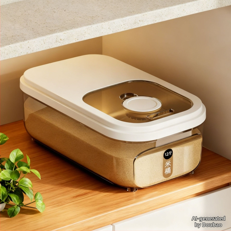 Ryžių laikymo indas – sandarus, atsparus drėgmei ir kenkėjams; skaidrus plastikas, 10 L talpa