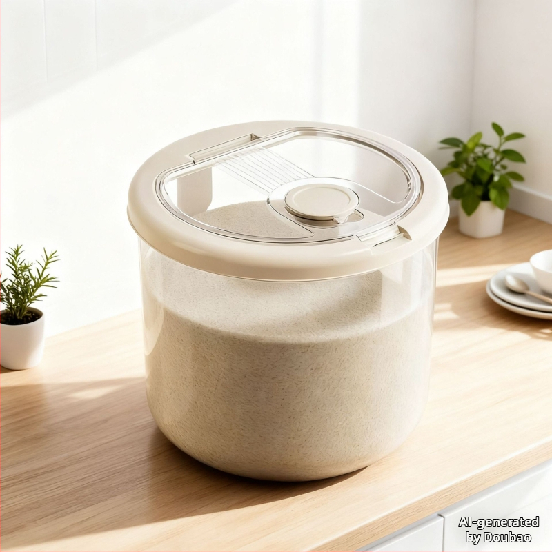 Ryžių laikymo indas – sandarus, atsparus drėgmei ir kenkėjams; skaidrus plastikas, 10 L talpa