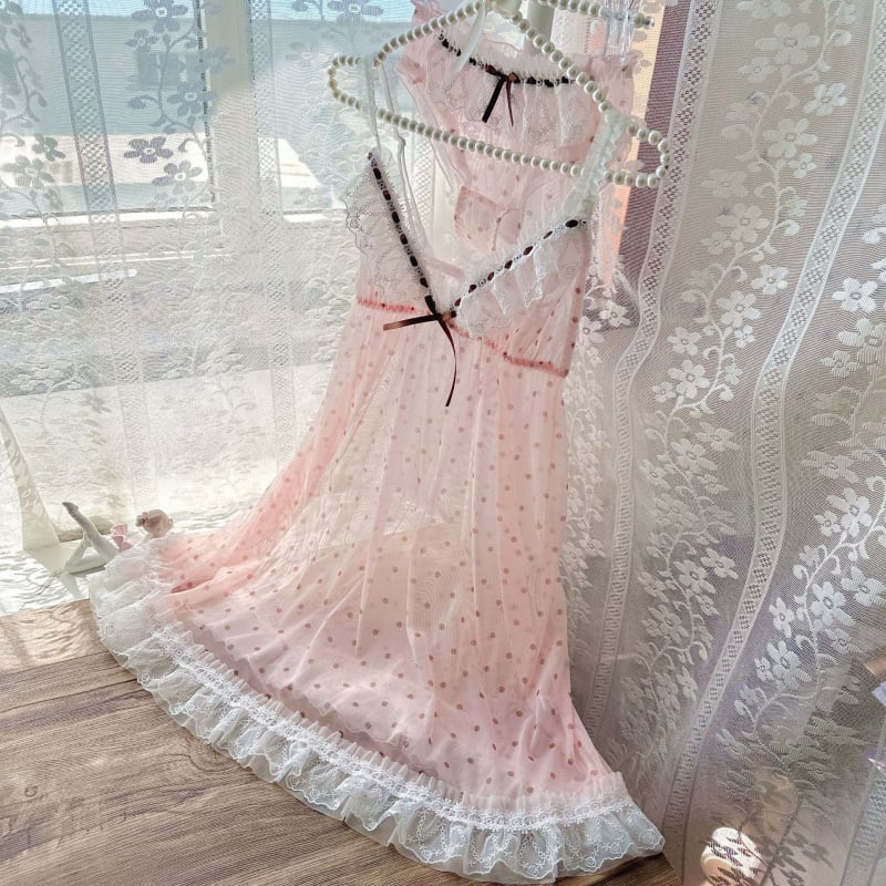 Sieviešu tīklu naktsveļas komplekts — ultra plāns audums, V-veida kakla izgriezums, bez piedurknēm, Sling/Fairy stils, 80–90% poliester