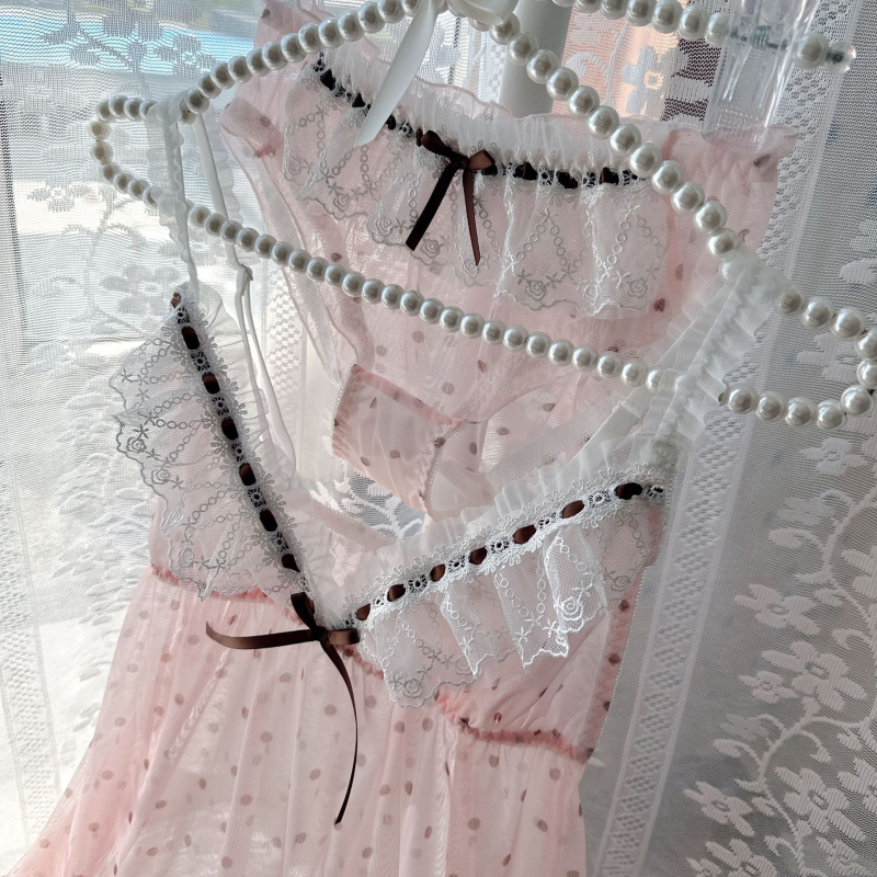 Sieviešu tīklu naktsveļas komplekts — ultra plāns audums, V-veida kakla izgriezums, bez piedurknēm, Sling/Fairy stils, 80–90% poliester