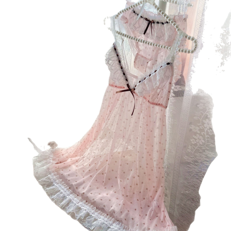 Sieviešu tīklu naktsveļas komplekts — ultra plāns audums, V-veida kakla izgriezums, bez piedurknēm, Sling/Fairy stils, 80–90% poliester