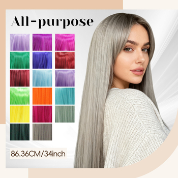 Garā taisna parūka ar bangsām, sintētiskas šķiedras, krāsošana un perm drošas, universāla pielāgojamība