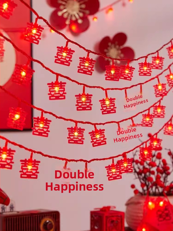 LED dekoratyvinė lemputė grandinė su Dvigubos Laimės motyvu vestuvėms ir lauko dekoracijoms | IP44 | 220V | San'an LED lustas | 50 000 val. tarnavimo laikas