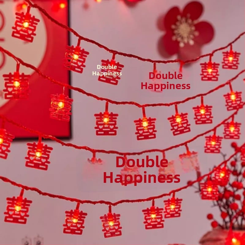 LED dekoratyvinė lemputė grandinė su Dvigubos Laimės motyvu vestuvėms ir lauko dekoracijoms | IP44 | 220V | San'an LED lustas | 50 000 val. tarnavimo laikas