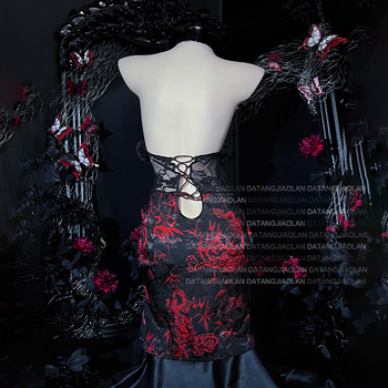 Μονόσωμο εσώρουχο, εμπνευσμένο από Cheongsam, αρχαϊκό στυλ, σατέν ύφασμα με υδατογράφημα, 90–95% πολυεστέρας, Elegant Angel