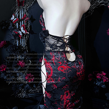 Μονόσωμο εσώρουχο, εμπνευσμένο από Cheongsam, αρχαϊκό στυλ, σατέν ύφασμα με υδατογράφημα, 90–95% πολυεστέρας, Elegant Angel