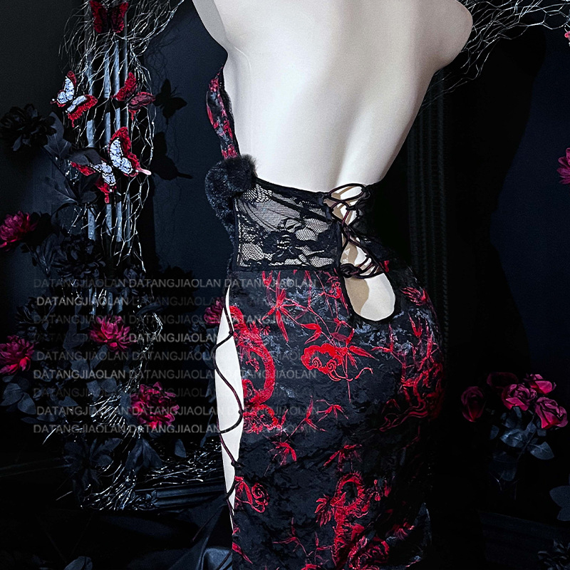 Μονόσωμο εσώρουχο, εμπνευσμένο από Cheongsam, αρχαϊκό στυλ, σατέν ύφασμα με υδατογράφημα, 90–95% πολυεστέρας, Elegant Angel