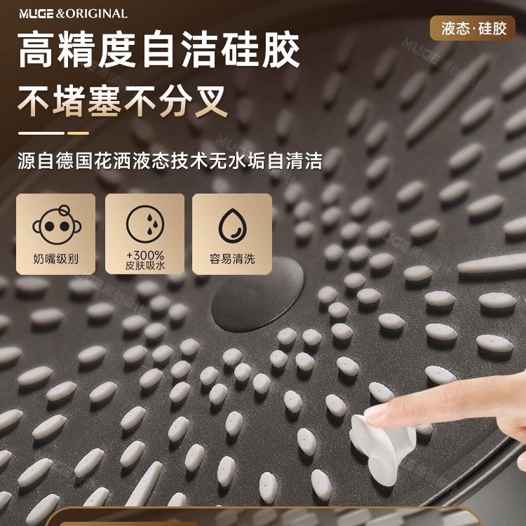 Ντουζ κεφαλή μοντέλο 899 — ABS, τοποθέτηση στον τοίχο, 0–80°C, Λειτουργίες: Ψεκασμός, Ντους βροχής, Αντιασβέστωση, Αθόρυβη ροή