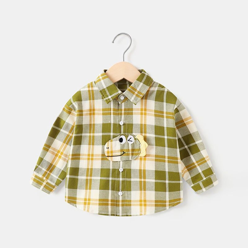 Dječja unisex košulja s dugim rukavima, karirani uzorak, ovratnik s reverom (100% pamuk, uzrast 1–3 godine, proljeće i jesen)