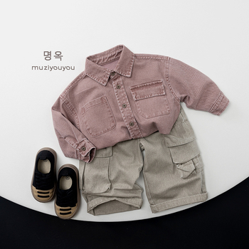 Dječja košulja s dugim rukavima, korejski stil, unisex, 100% pamuk, jednobojna, ovratnik lapel, proljeće-jesen, uzrast 3–8 godina