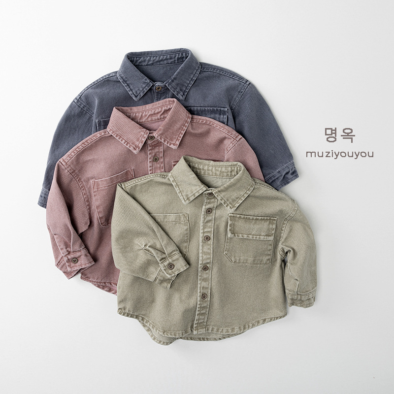 Dječja košulja s dugim rukavima, korejski stil, unisex, 100% pamuk, jednobojna, ovratnik lapel, proljeće-jesen, uzrast 3–8 godina