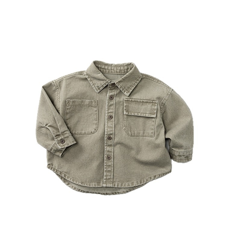 Dječja košulja s dugim rukavima, korejski stil, unisex, 100% pamuk, jednobojna, ovratnik lapel, proljeće-jesen, uzrast 3–8 godina
