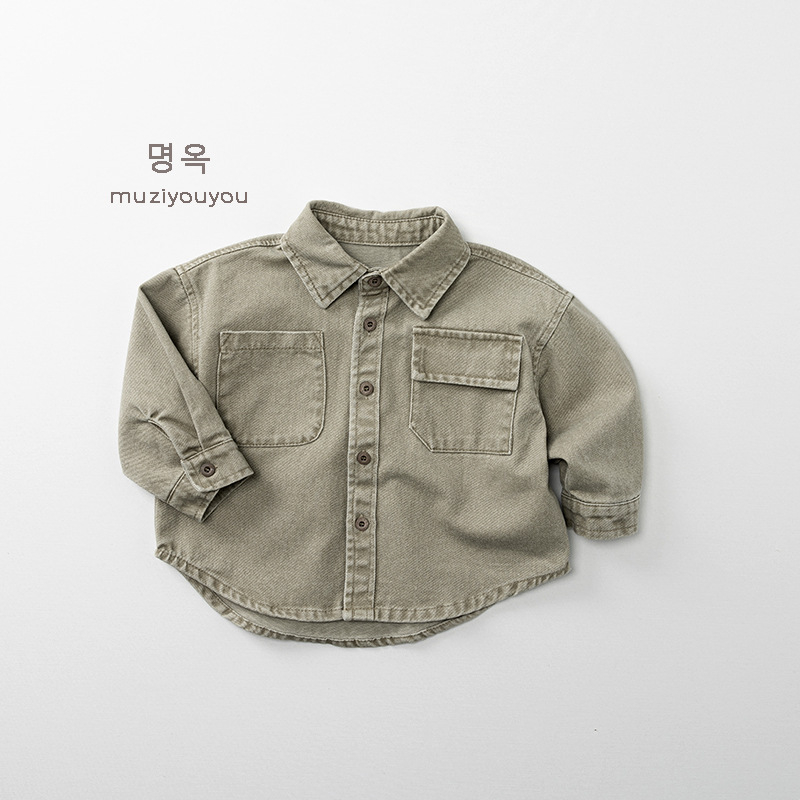 Dječja košulja s dugim rukavima, korejski stil, unisex, 100% pamuk, jednobojna, ovratnik lapel, proljeće-jesen, uzrast 3–8 godina