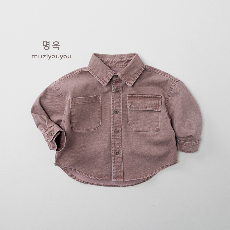 Dječja košulja s dugim rukavima, korejski stil, unisex, 100% pamuk, jednobojna, ovratnik lapel, proljeće-jesen, uzrast 3–8 godina