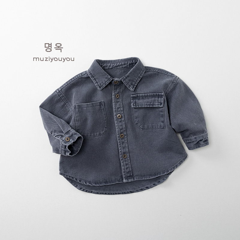 Dječja košulja s dugim rukavima, korejski stil, unisex, 100% pamuk, jednobojna, ovratnik lapel, proljeće-jesen, uzrast 3–8 godina
