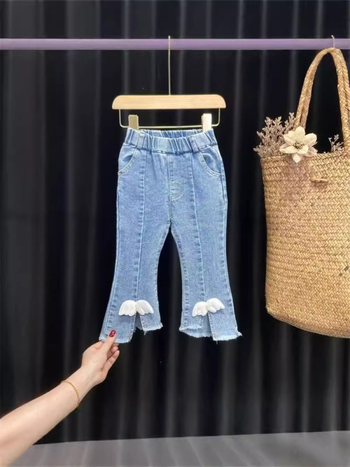 Dječji dvodijelni outfit za proljeće i jesen, korejski stil, djevojčice, dugi rukav, traperice zvonastog kroja
