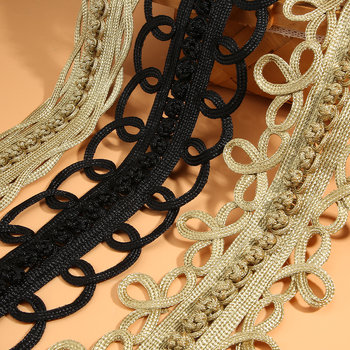 Ръчно тъкана дантелена лента с златни и сребърни телове за кант и ръкави, подходяща за дрехи, бельо и декорации
