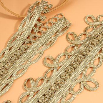 Ръчно тъкана дантелена лента с златни и сребърни телове за кант и ръкави, подходяща за дрехи, бельо и декорации