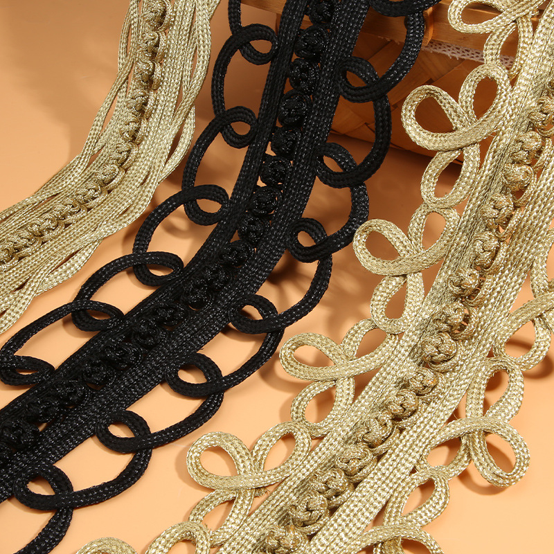 Ръчно тъкана дантелена лента с златни и сребърни телове за кант и ръкави, подходяща за дрехи, бельо и декорации