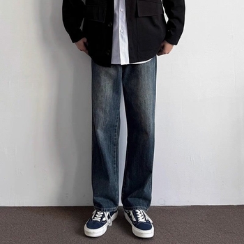 Farkud - Ameerika vintage stiil, sirge lõikega teksad, keskmine vöökoht, tõmblukk, pesu, polüesteri segu 30–60%