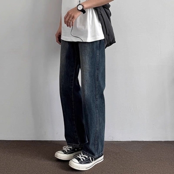 Farkud - Ameerika vintage stiil, sirge lõikega teksad, keskmine vöökoht, tõmblukk, pesu, polüesteri segu 30–60%