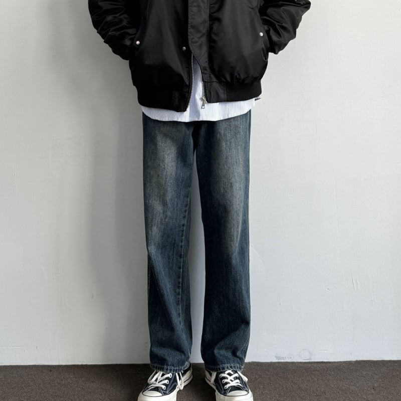 Farkud - Ameerika vintage stiil, sirge lõikega teksad, keskmine vöökoht, tõmblukk, pesu, polüesteri segu 30–60%