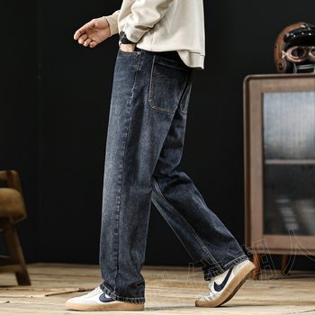 Meeste denimi teksad, flokitud paksema tekstuuriga, sametise vooder, vintage sirge lõige, keskmine talje ja mikroelastsus talveks