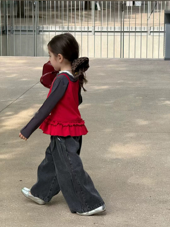 Korejski stil dječje hlače za jesen, s čipkastim rubom, široke nogavice, mekani pamuk denim, 85% pamuka, srednji pojas, za djecu 3–8 godina