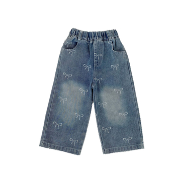 Dječje hlače za djevojčice, denim stil, pamuk 85%, 3/4 dužine, izribani rubovi, elastični pojas, proljeće–jesen