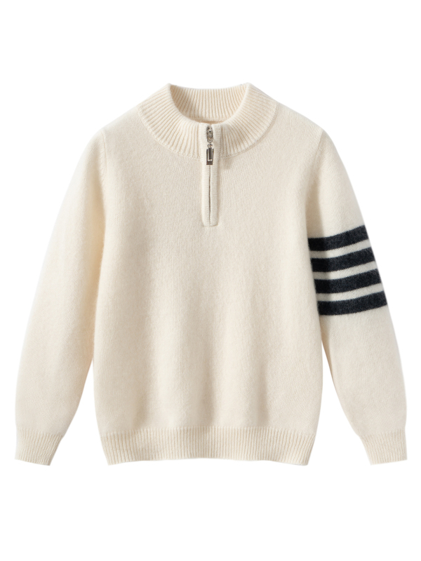 Κασμίρ πλεκτός πουλόβερ για παιδιά και εφήβους, στρογγυλός λαιμός, μακριά μανίκια, ρίγες και πλέξη πλέγμα, κορεατικό στυλ