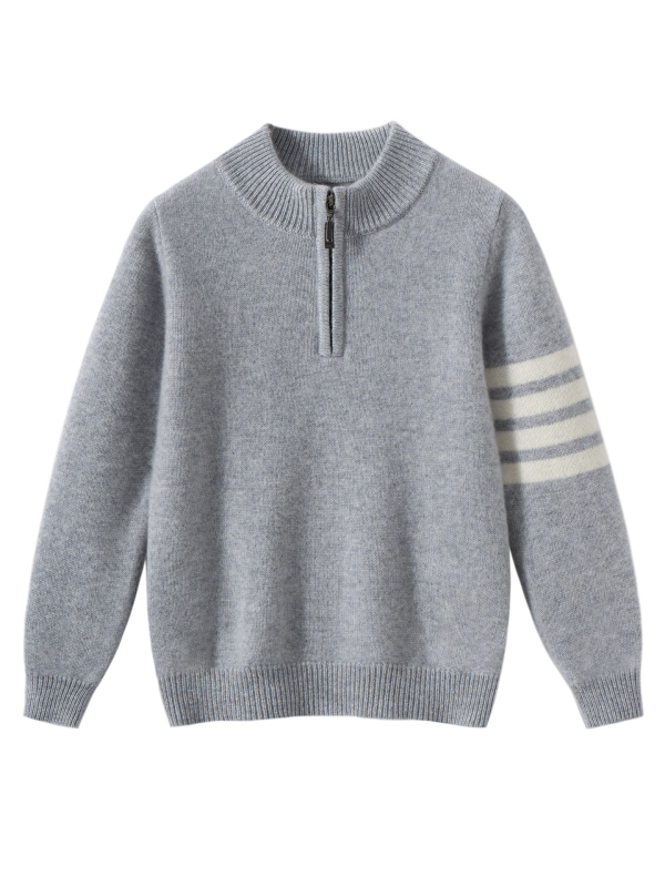 Κασμίρ πλεκτός πουλόβερ για παιδιά και εφήβους, στρογγυλός λαιμός, μακριά μανίκια, ρίγες και πλέξη πλέγμα, κορεατικό στυλ