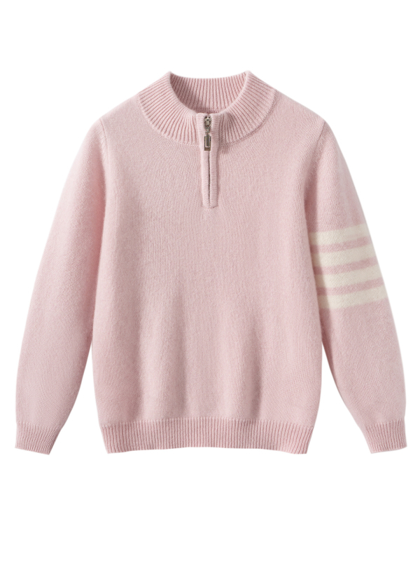 Κασμίρ πλεκτός πουλόβερ για παιδιά και εφήβους, στρογγυλός λαιμός, μακριά μανίκια, ρίγες και πλέξη πλέγμα, κορεατικό στυλ