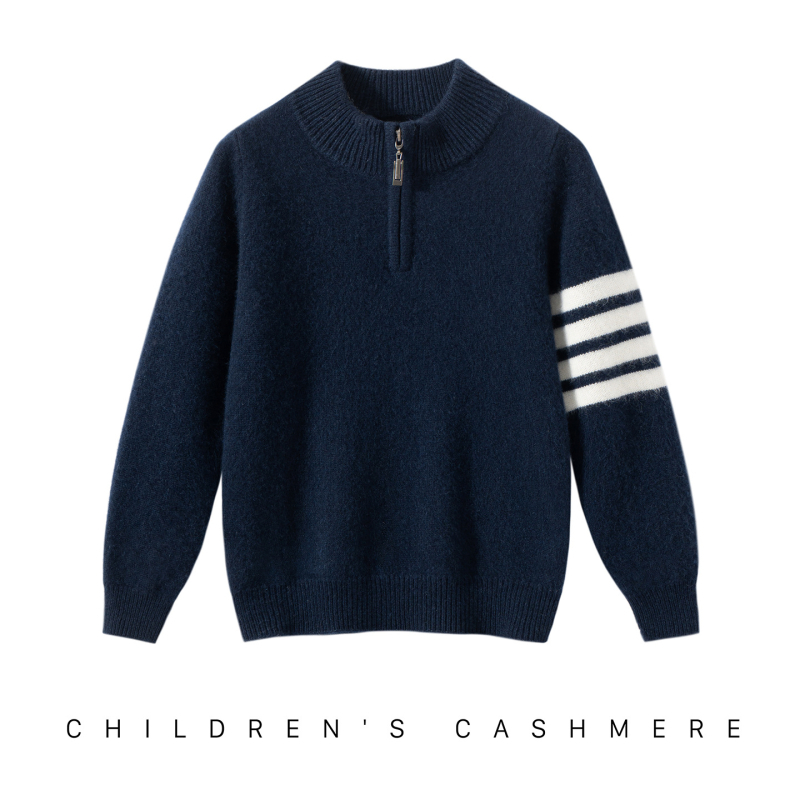 Κασμίρ πλεκτός πουλόβερ για παιδιά και εφήβους, στρογγυλός λαιμός, μακριά μανίκια, ρίγες και πλέξη πλέγμα, κορεατικό στυλ