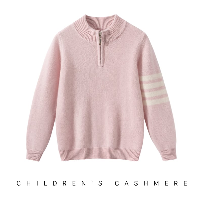 Κασμίρ πλεκτός πουλόβερ για παιδιά και εφήβους, στρογγυλός λαιμός, μακριά μανίκια, ρίγες και πλέξη πλέγμα, κορεατικό στυλ