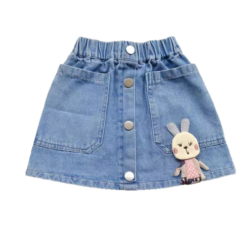 Meitenēm paredzēta džinsa svārki korejas stilā, vasara, dzīvnieku/animācijas raksts, princeses siluets, galvenais audums kokvilna 90%, oderes kokvilna 81–90%, vecums 3–8 gadi