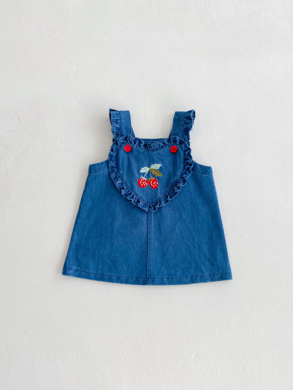 Korejski stil dvodijelni set za bebe djevojčice – jagoda denim uzorak, ljeto, 1-3 godine
