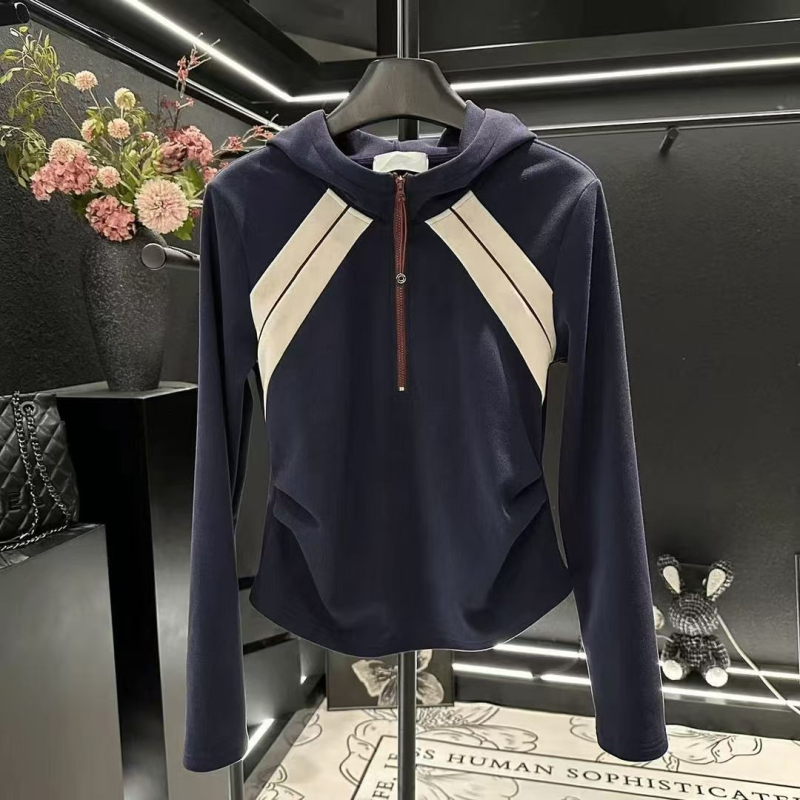 Ženski hoodie s blok boja, kratak top s raglan rukavima, plus veličina, jesen 2025, korejskog stila