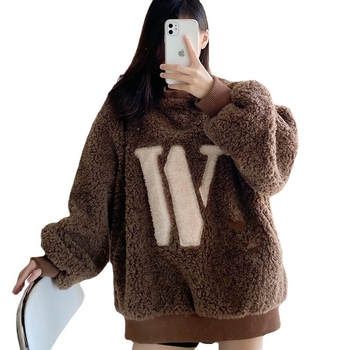 Naiste paks polüestri fliisi sviiter kirjaga musteriga, vaba lõige, ümmarguse kaelusega, pikad varrukad