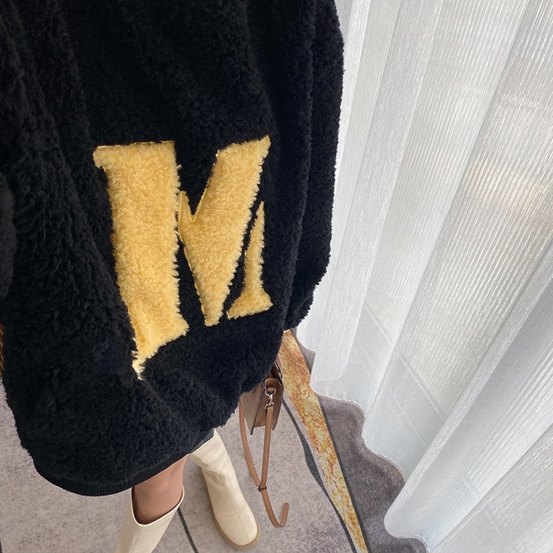 Naiste paks polüestri fliisi sviiter kirjaga musteriga, vaba lõige, ümmarguse kaelusega, pikad varrukad