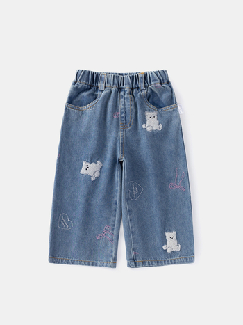 Mergaitėms džinsinis švarkas su kardigano viršutine dalimi, korėjietiško stiliaus, medvilnė 72,2%, gyvūnų ir animacinių paveikslėlių raštas, amžius 1–3 metai (80–100 cm)