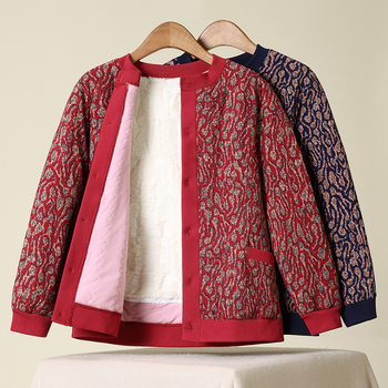 Moteriška žieminė striukė iš poliesterio su gėlių raštu, literatūrinio retro stiliaus, pagrindinio audinio turinys ≤30%, sezonas: Žiema 2024